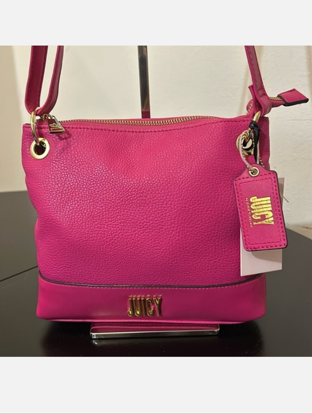 Juicy Couture Hot Pink Pebbled Crossbody with Gold Logo NWT